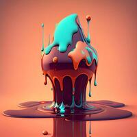 3d illustratie van een spatten chocola Aan een kleurrijk achtergrond., ai generatief beeld foto