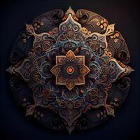 abstract fractal mandala Aan een zwart achtergrond. illustratie., ai generatief beeld foto