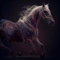 paard met gloeiend manen Aan donker achtergrond. 3d weergave, ai generatief beeld foto