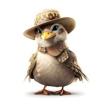 3d digitaal geven van een schattig weinig vogel in een cowboy hoed geïsoleerd Aan wit achtergrond, ai generatief beeld foto