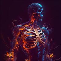 menselijk skelet met aderen anatomie voor medisch concept 3d illustratie, ai generatief beeld foto