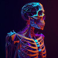 menselijk skelet anatomie in laag poly stijl. veelhoekige illustratie., ai generatief beeld foto