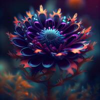 donker blauw chrysant Aan een donker achtergrond. 3d illustratie, ai generatief beeld foto