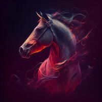 paard hoofd met brand effect Aan donker achtergrond. digitaal kunst schilderen., ai generatief beeld foto