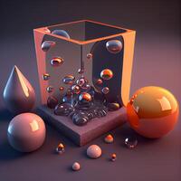 3d illustratie van een kubus met een laten vallen van water Aan het, ai generatief beeld foto