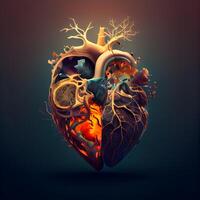 menselijk hart met longen en aderen Aan donker achtergrond. illustratie., ai generatief beeld foto