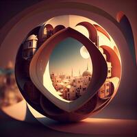 abstract Arabisch architectuur achtergrond. 3d renderen afgezwakt afbeelding, ai generatief beeld foto