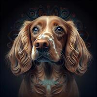 portret van een mooi Engels cocker spaniel hond. digitaal schilderen., ai generatief beeld foto