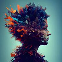 3d renderen van een vrouw hoofd met laag poly abstract achtergrond., ai generatief beeld foto