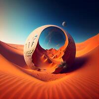 3d renderen van een planeet in de woestijn met zand duinen, ai generatief beeld foto