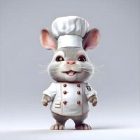 3d illustratie van een schattig tekenfilm wit Rat chef karakter, ai generatief beeld foto