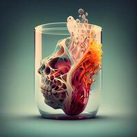 menselijk hart in een glas. 3d illustratie. wijnoogst stijl., ai generatief beeld foto