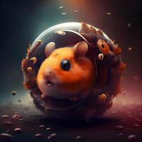 schattig hamster in een buitenaards wezen planeet. 3d weergave., ai generatief beeld foto