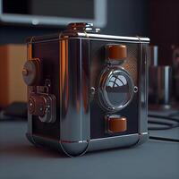 retro foto camera Aan de tafel. 3d geven illustratie., ai generatief beeld