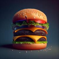Hamburger met een kaars Aan een blauw achtergrond. 3d weergave, ai generatief beeld foto