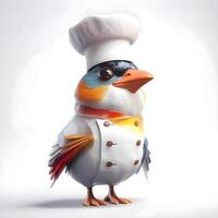 schattig pinguïn chef met chef hoed Aan een wit achtergrond., ai generatief beeld foto