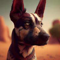 een portret van een hond in de woestijn. detailopname., ai generatief beeld foto