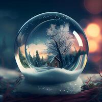sneeuw wereldbol met winter landschap binnen. Kerstmis en nieuw jaar concept., ai generatief beeld foto