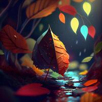 herfst bladeren achtergrond. 3d illustratie. vallen seizoen concept., ai generatief beeld foto