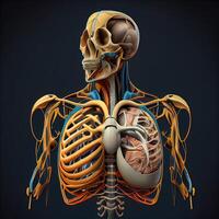 menselijk hart anatomie, 3d illustratie, geïsoleerd Aan zwart achtergrond., ai generatief beeld foto