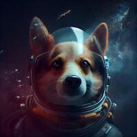 portret van een schattig corgi hond in een astronaut pak., ai generatief beeld foto