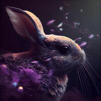 3d renderen van een schattig weinig konijn in een fantasie ruimte., ai generatief beeld foto