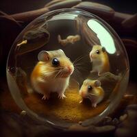 hamster in een glas kom Aan een donker achtergrond, dichtbij omhoog, ai generatief beeld foto