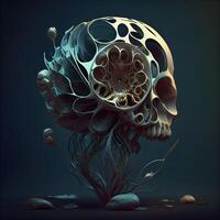 fractal illustratie van een menselijk schedel. 3d weergave., ai generatief beeld foto