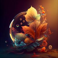 abstract achtergrond met herfst bladeren en water druppels. 3d illustratie, ai generatief beeld foto