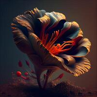 3d illustratie van een kleurrijk bloem in een donker achtergrond, ai generatief beeld foto