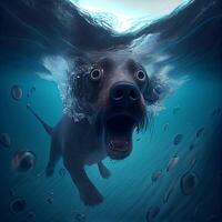 zee leeuw zwemmen onderwater, 3d weergave. computer digitaal tekening., ai generatief beeld foto
