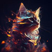 kat in brand Aan een donker achtergrond. 3d weergave, 3d illustratie., ai generatief beeld foto