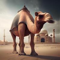 kameel in de woestijn. 3d veroorzaken. wijnoogst stijl., ai generatief beeld foto