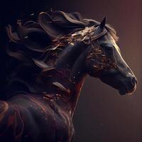 paard met een manen gemaakt van brand Aan een zwart achtergrond, ai generatief beeld foto
