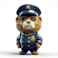 teddy beer in de het formulier van een Politie officier Aan een wit achtergrond, ai generatief beeld foto