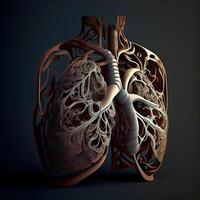 menselijk hart anatomie Aan een donker achtergrond. 3d geven illustratie., ai generatief beeld foto