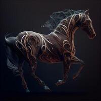 paard rennen Aan donker achtergrond. 3d weergave. computer digitaal tekening., ai generatief beeld foto