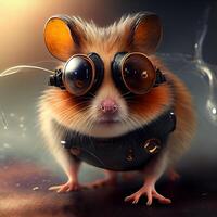 grappig weinig hamster in de steampunk kostuum met bril., ai generatief beeld foto