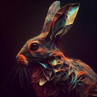 konijn hoofd met kleurrijk patronen Aan een donker achtergrond. illustratie., ai generatief beeld foto