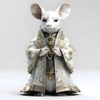 schattig wit muis gekleed in een middeleeuws kostuum. 3d weergave, ai generatief beeld foto