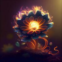 mooi bloem in de donker. 3d weergave, 3d illustratie., ai generatief beeld foto