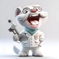 3d geven van een tekenfilm wit Rat astronaut met een spuit, ai generatief beeld foto