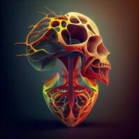 menselijk anatomie. 3d illustratie. veelhoekige menselijk schedel., ai generatief beeld foto
