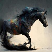 paard met verf spatten Aan een grijs achtergrond. digitaal schilderen, ai generatief beeld foto