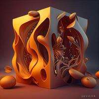 abstract 3d illustratie van meetkundig vormen in oranje en zwart kleuren., ai generatief beeld foto