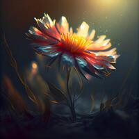 fantasie bloem in de donker. kleurrijk fantasie bloem. 3d illustratie., ai generatief beeld foto