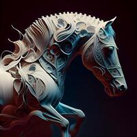 paard hoofd met abstract patroon Aan zwart achtergrond. 3d illustratie, ai generatief beeld foto