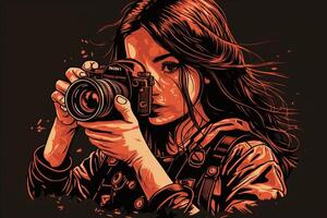 wereld fotografie dag illustratie Mens en vrouw fotografen, camera, augustus 19e, generatief ai foto