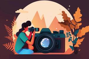 wereld fotografie dag illustratie Mens en vrouw fotografen, camera, augustus 19e, generatief ai foto