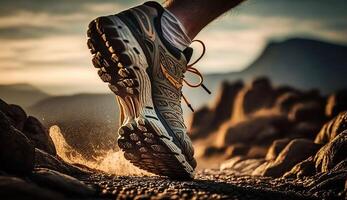 ai generatief. ai gegenereerd. foto schot realistisch van rennen jogging wandelen persoon in de stedelijk stad park. buitenshuis avontuur sport uitstraling. grafisch kunst